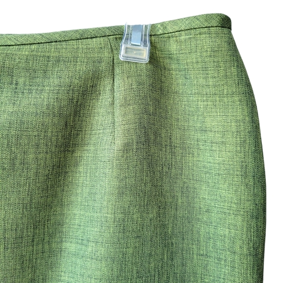 Le Suit pencil midi skirt shiny olive-green hidden back zip back slit lined 14P - Picture 4 of 8